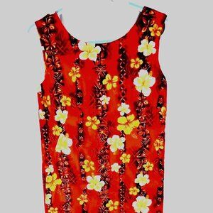 Womans Vintage Hawaiian Dress Hookano Sleeveless Red Orange Floral Sz Med